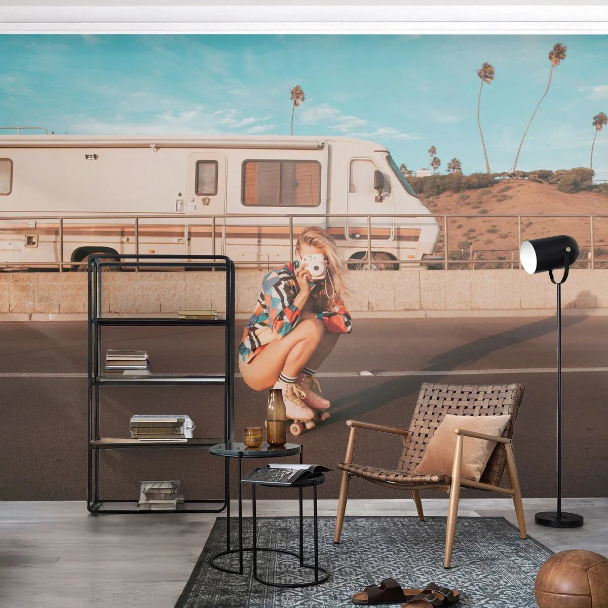 Fototapeta Premium Canvas - Usmejte sa! - Krajina, Camper, Žena - 400x280 cm