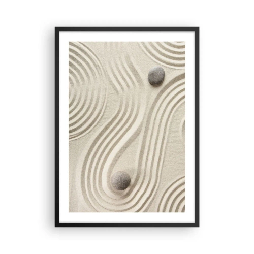 Plagát v čiernom ráme - Minimalistická kompozícia japonskej zenovej záhrady s kameňmi - 50x70cm - Dotyk tepla - Moderná nástenná dekorácia do obývacej izby a spálne ARTTOR