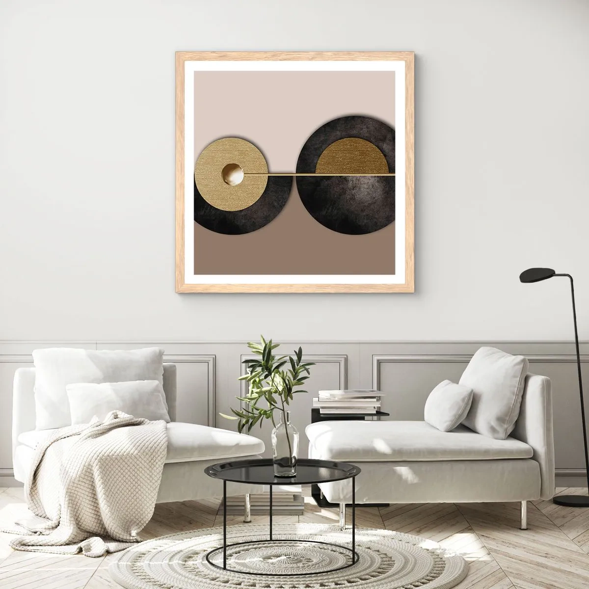 Plagát v ráme zo svetlého duba - Variácie okolo kruhu - 30x30 cm