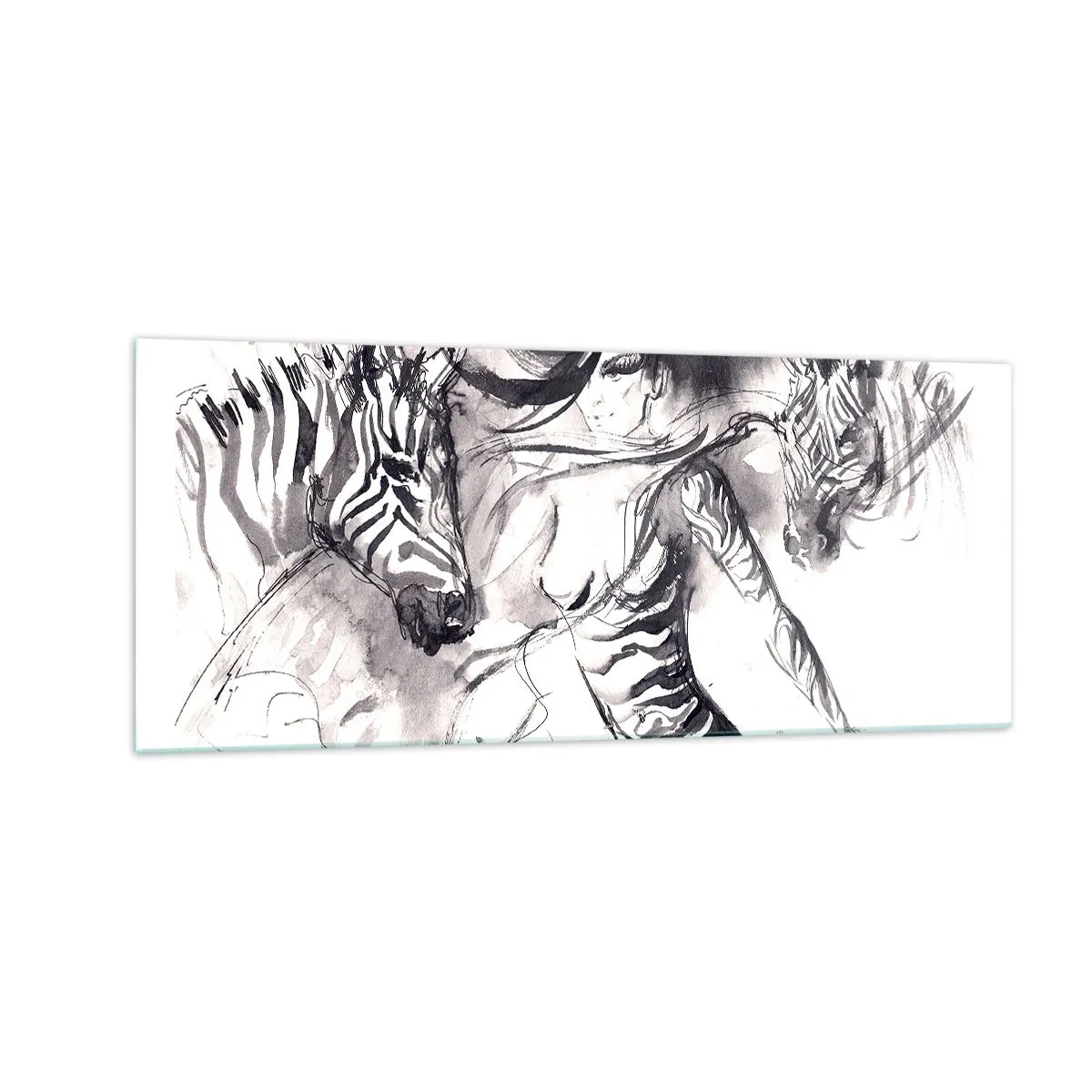 Obraz na skle - Tancujúca so zebrami - 100x40 cm