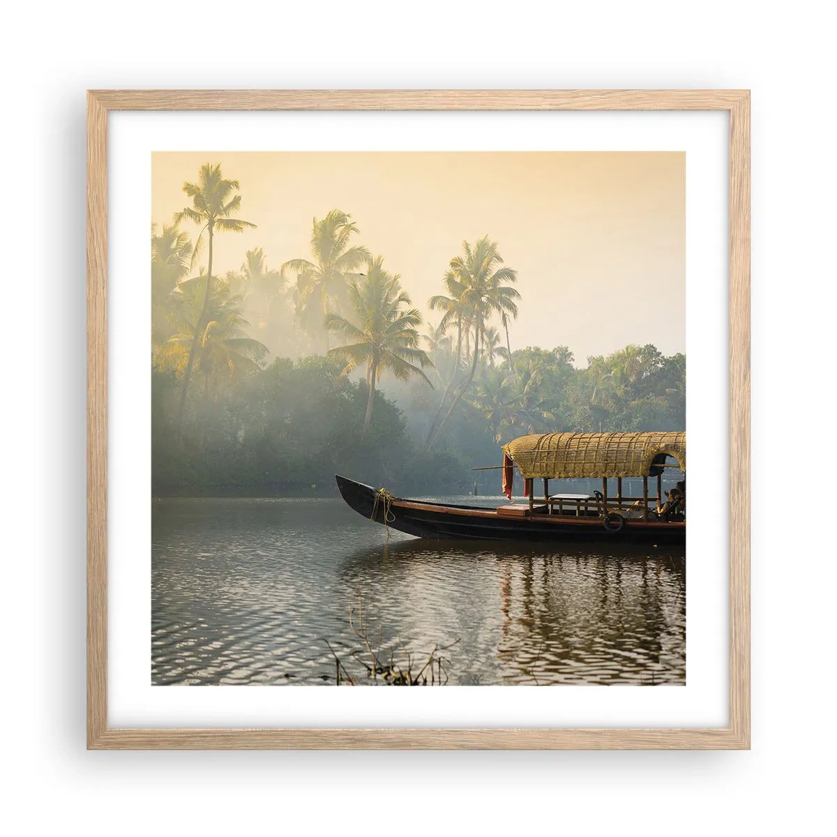 Plagát v ráme zo svetlého duba - Dom na rieke - 50x50 cm
