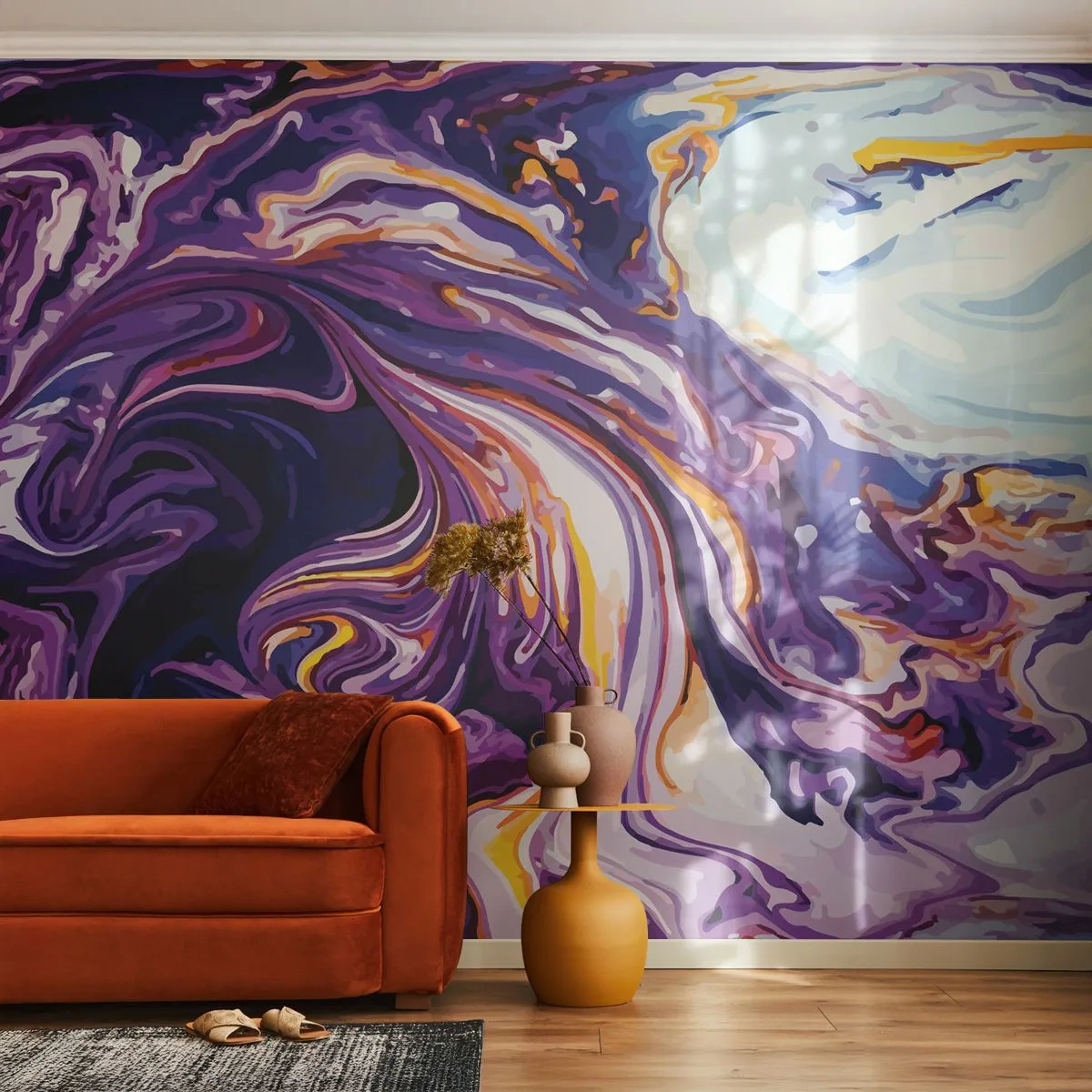 Fototapeta Standard Eco - Záhyb priestoru vo fialovej - Abstrakcia, Kus, Moderný vzor - 400x280 cm