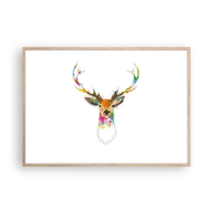 Plagát v ráme zo svetlého duba - Jemné jelenča vykúpané vo farbe - 100x70 cm