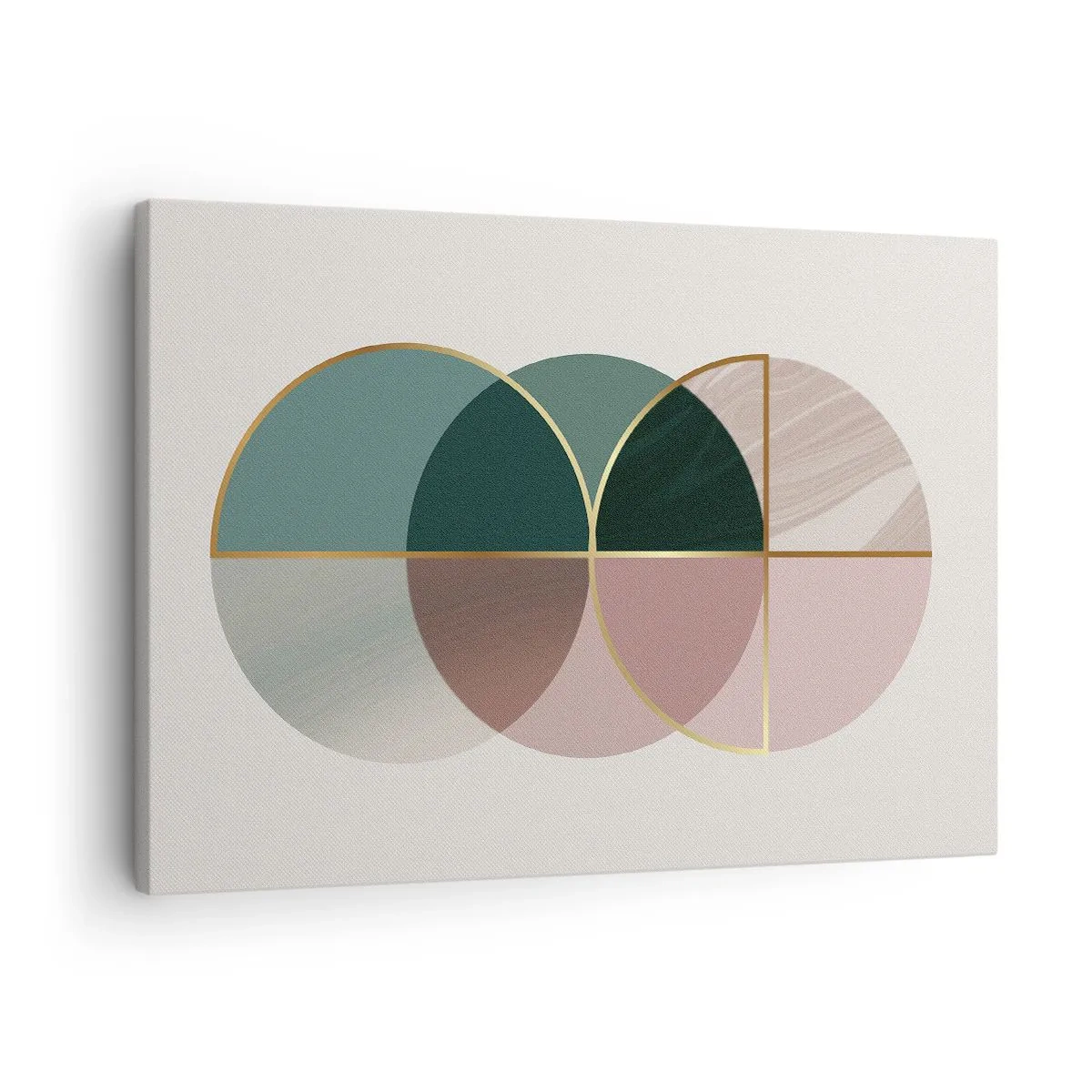 Obraz na plátne - Abstraktná kompozícia geometrických tvarov a zlatých čiar. - 70x50cm - Kolesá… - Moderná nástenná dekorácia do obývacej izby a spálne ARTTOR