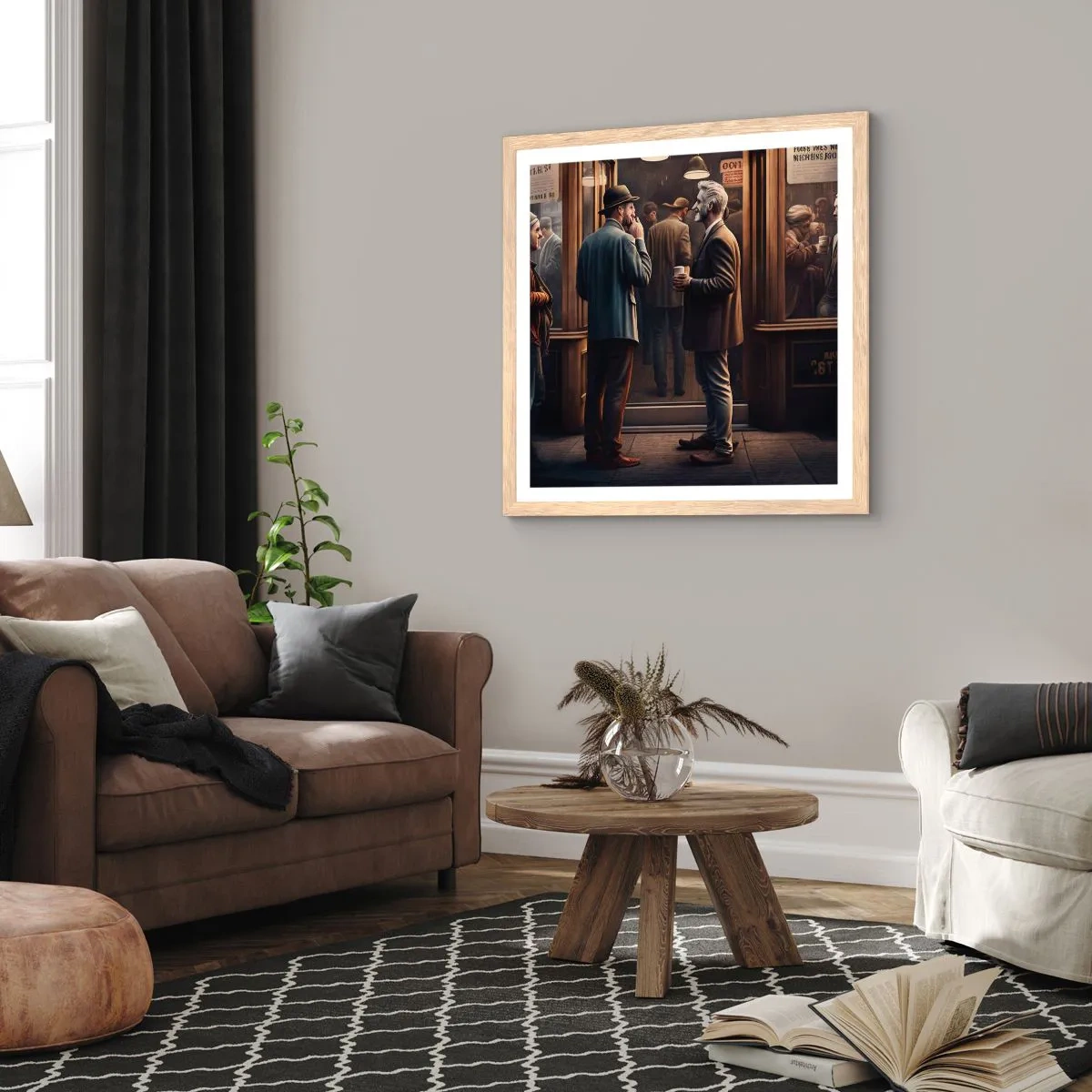 Plagát v ráme zo svetlého duba - Dobrá chvíľa dňa - 40x40 cm