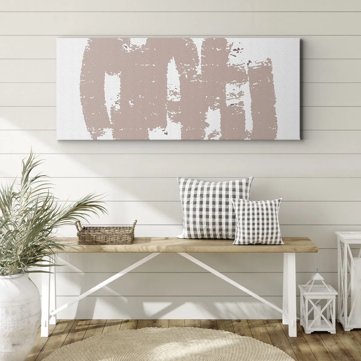 Obraz na plátne - Abstrakcia v jemnej ružovej - 100x40 cm