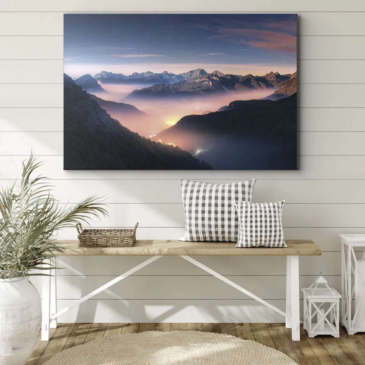 Obraz na plátne - Horská krajina s údolím plným hmly - 70x50cm - Svetlo v údoliach - Moderná nástenná dekorácia do obývacej izby a spálne ARTTOR
