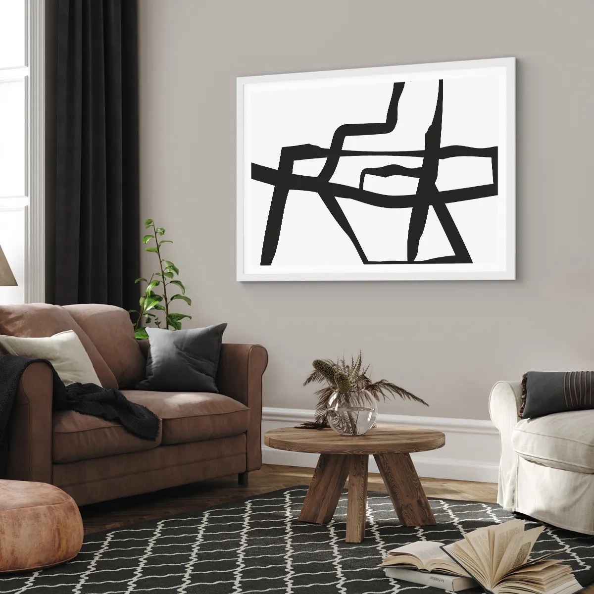 Plagát v bielom ráme - Čiernobiela konštrukcia - 91x61 cm