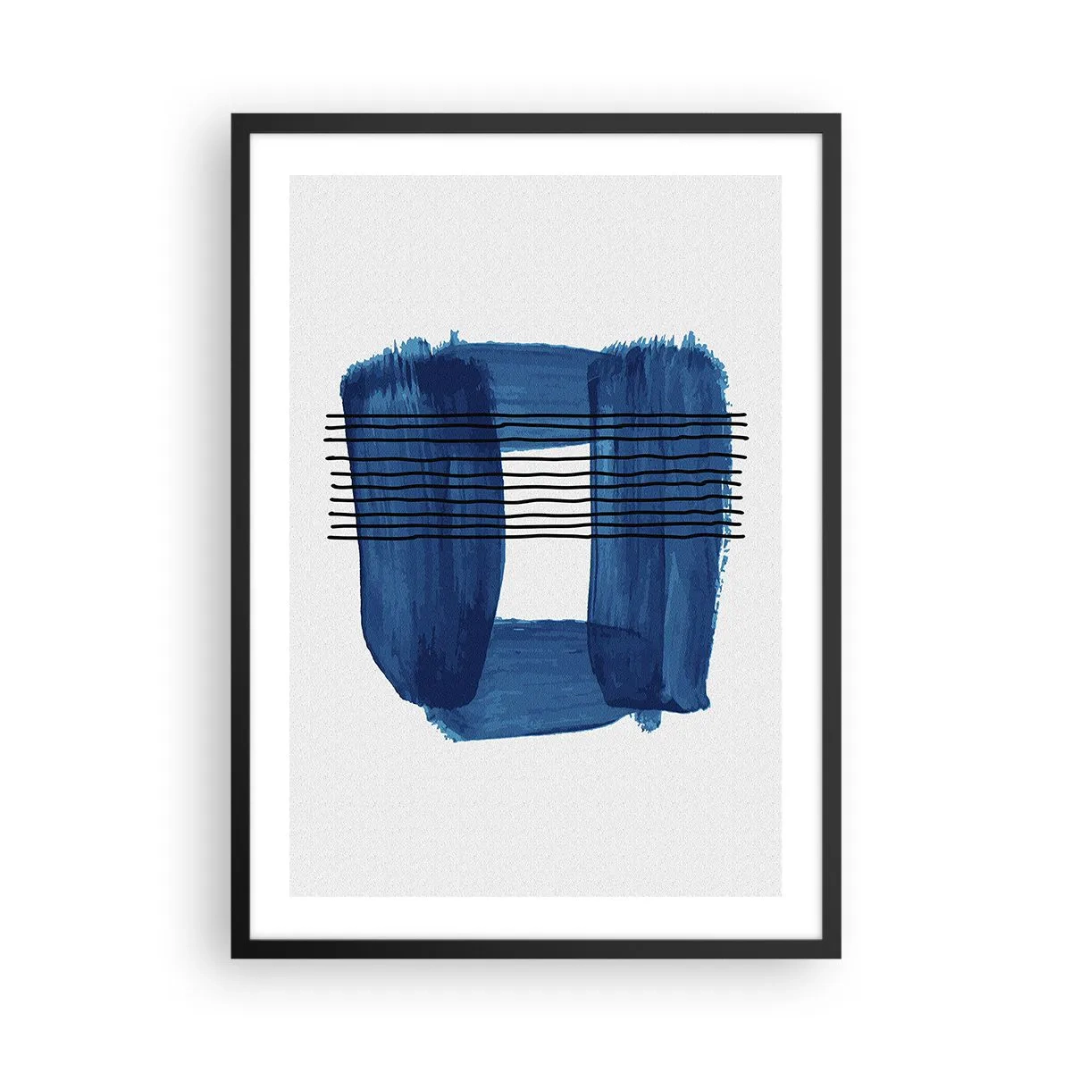 Plagát v čiernom ráme - Abstraktná kompozícia v odtieňoch modrej - 50x70cm - Modročierna kompozícia - Moderná nástenná dekorácia do obývacej izby a spálne ARTTOR
