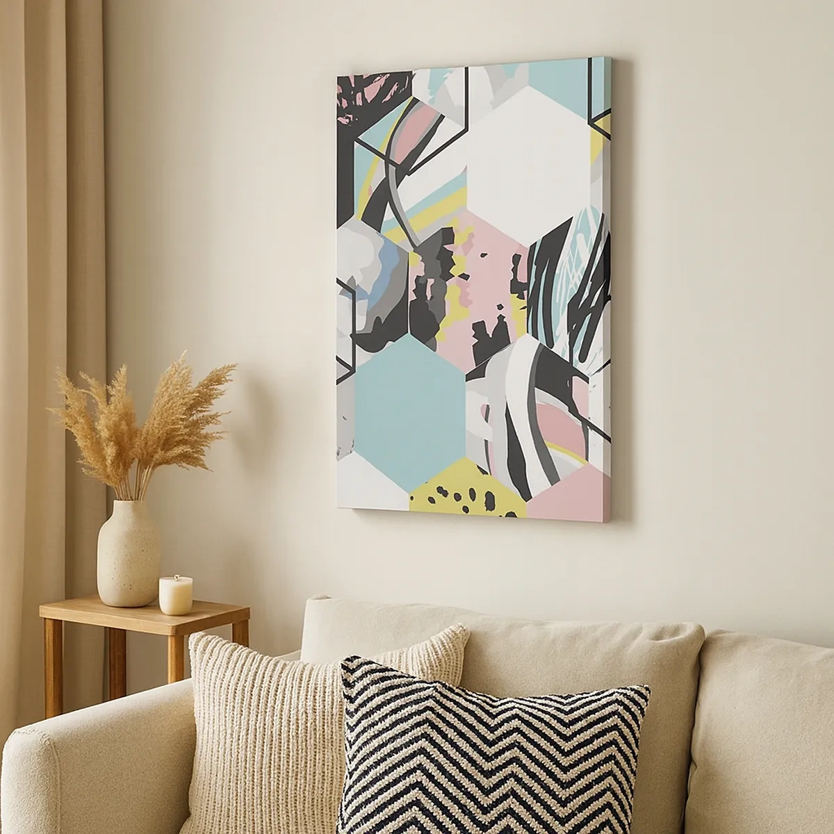 Obraz na plátne - Šesťuholníky a kocky v šiestich farbách - 50x70 cm