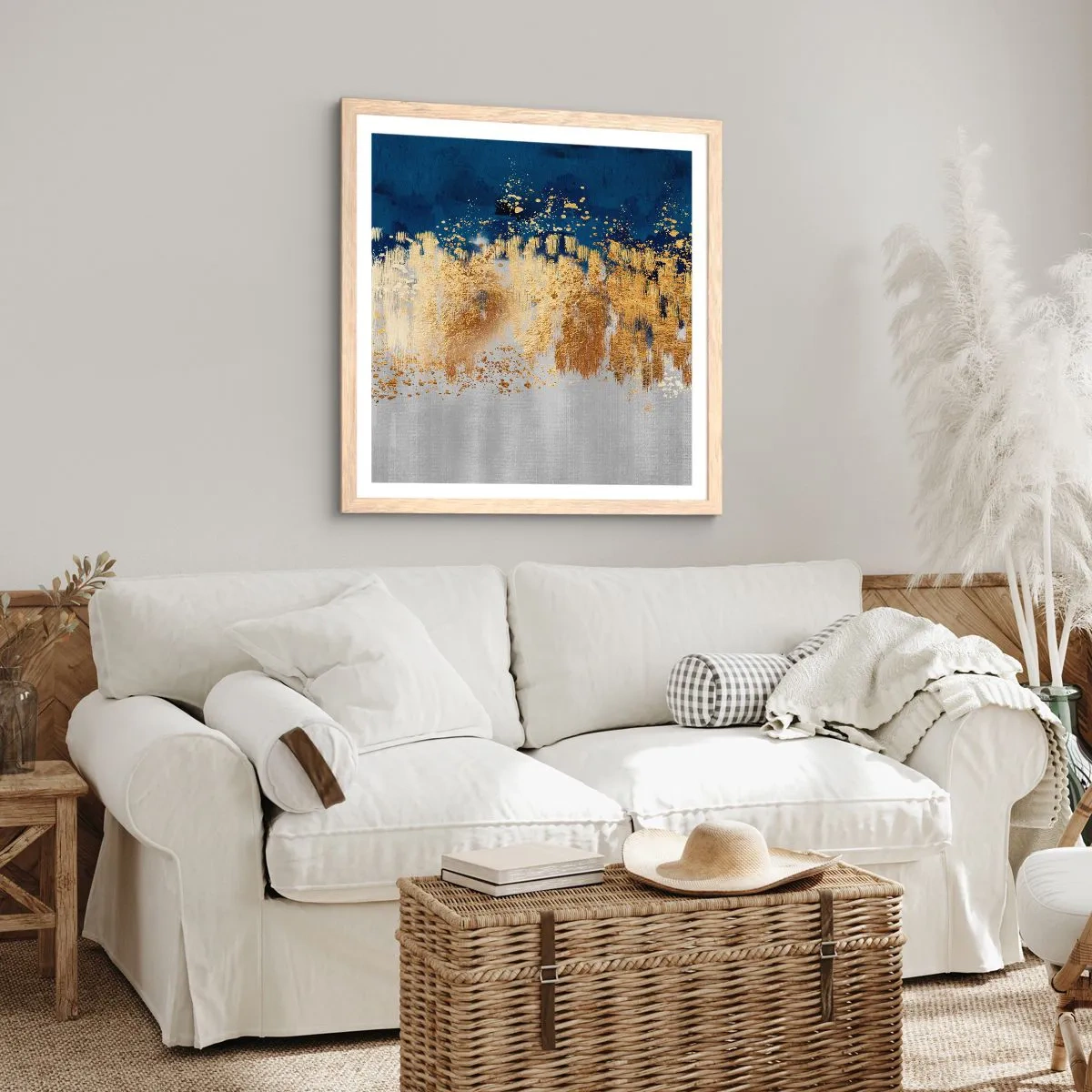 Plagát v ráme zo svetlého duba - Moderná kompozícia s iskrou - 50x50 cm