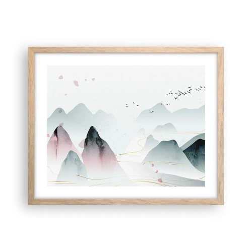 Plagát v ráme zo svetlého duba - Cez vrcholy - 50x40 cm