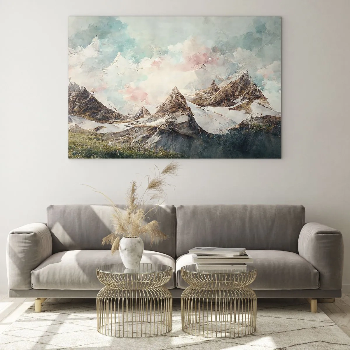 Obraz na skle - Malebné horské štíty s pastelovou oblohou - 70x50cm - Skalné čepele - Moderná nástenná dekorácia do obývacej izby a spálne ARTTOR