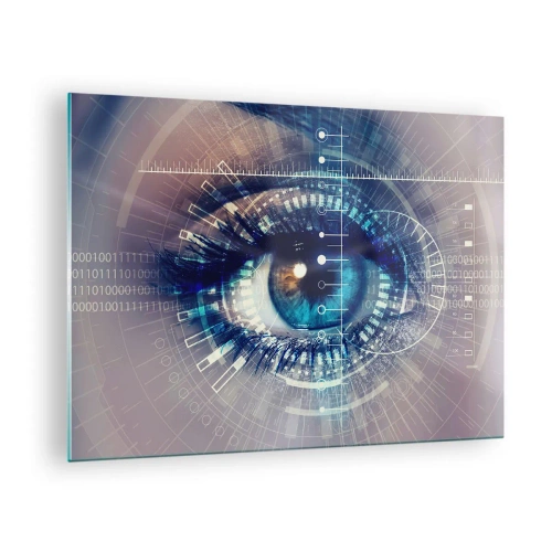 Obraz na skle - Digitálne oko s futuristickou technologickou a dátovou témou - 70x50cm - Myslíš si, že ma poznáš - Moderná nástenná dekorácia do obývacej izby a spálne ARTTOR