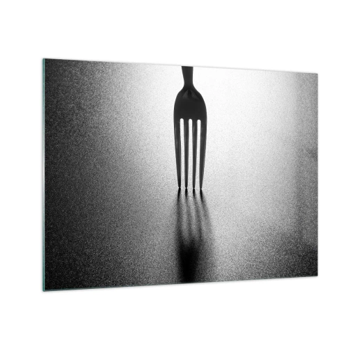 Obraz na skle - Vidlička vrhajúca tieň v minimalistickej čiernobielej kompozícii - 70x50cm - Svetlo a tieň - Moderná nástenná dekorácia do obývacej izby a spálne ARTTOR