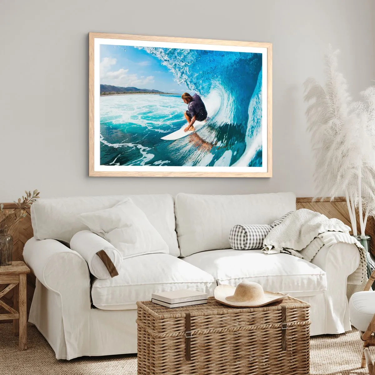 Plagát v ráme zo svetlého duba - Tancujúci s vlnami - 100x70 cm