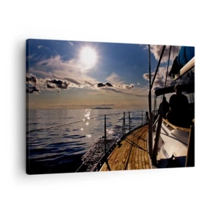 Obraz na plátne - Plavba jachtou po mori pri západe slnka - 70x50cm - Plavba smerom k slnku - Moderná nástenná dekorácia do obývacej izby a spálne ARTTOR