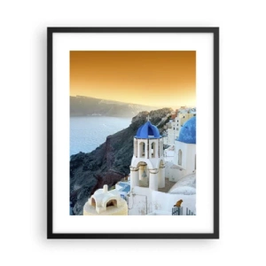 Plagát v čiernom ráme - Santorini - v náruči skál - 40x50 cm
