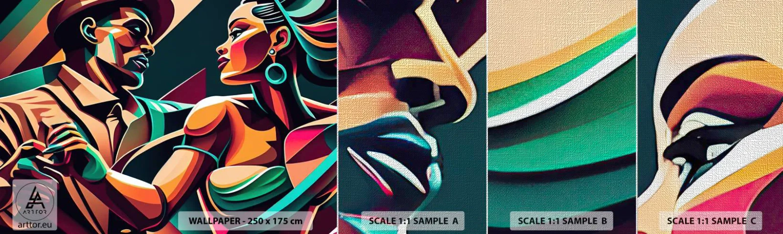 Vzorka fototapety Premium Canvas - V rytme srdca - kubizmus, Pár, Tancujte - 100x30 cm