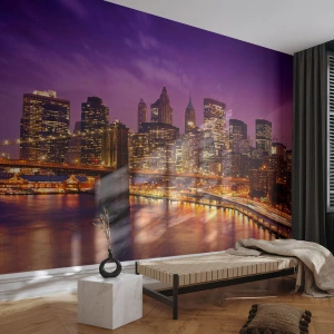 Samolepiaca Fototapeta Deluxe Sticker - Fialovo-zlatý Manhattan - Mesto, New York, Architektúra - 100x70 cm