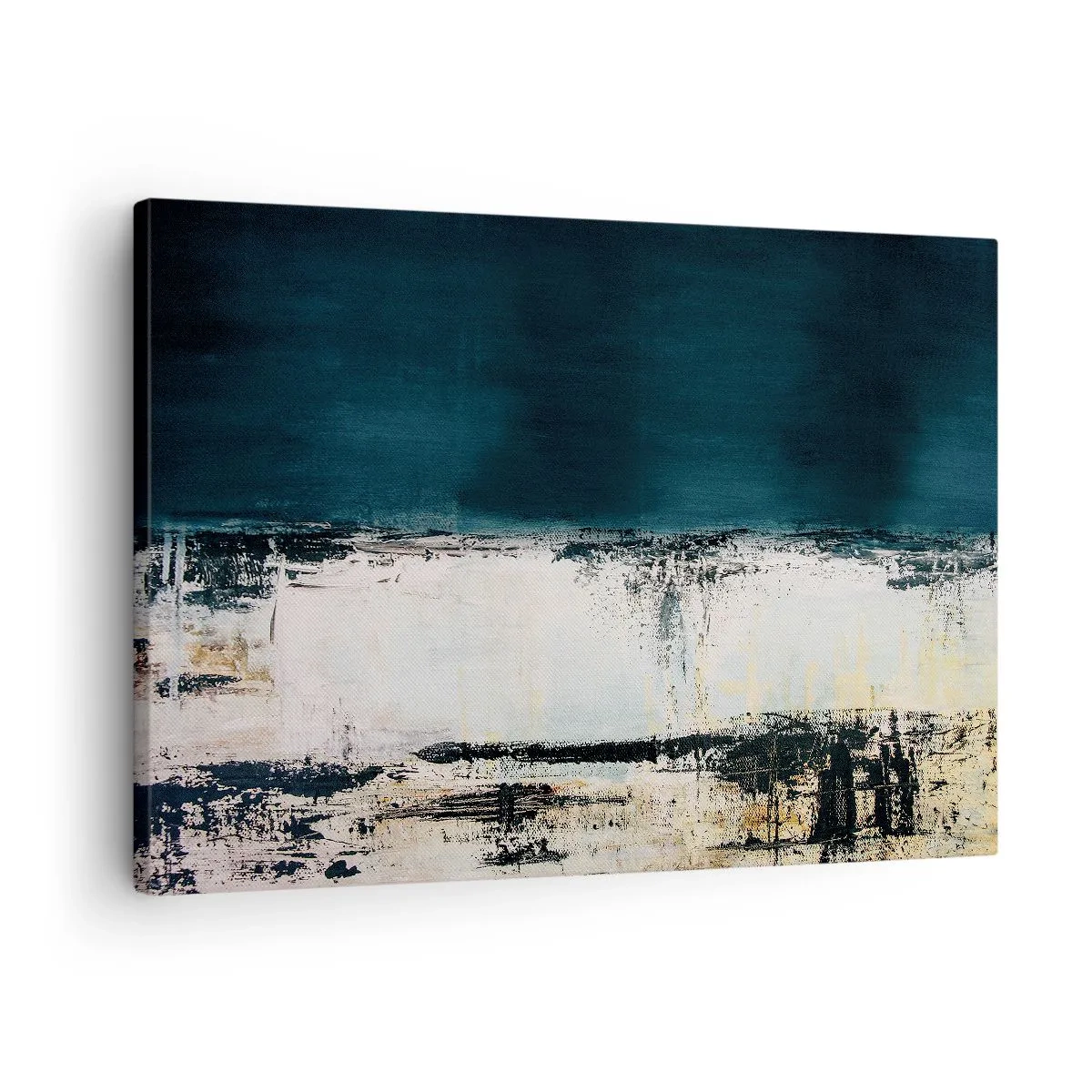 Obraz na plátne - Abstraktná horizontálna kompozícia v odtieňoch námorníckej modrej a bielej - 70x50cm - Horizontálna kompozícia - Moderná nástenná dekorácia do obývacej izby a spálne ARTTOR