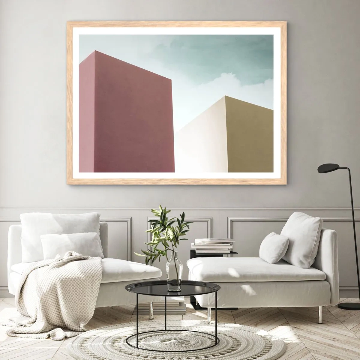 Plagát v ráme zo svetlého duba - Geometria slnečného leta - 50x40 cm