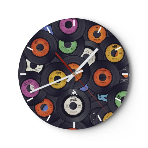 Nástenné hodiny - Farebné vinylové platne v umeleckom aranžmáne - 30x30cm - Farby klasiky - Moderná nástenná dekorácia do obývacej izby, kuchyne a spálne ARTTOR