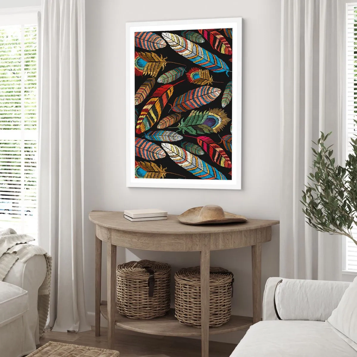 Plagát v bielom ráme - Vtáčí karneval - 70x100 cm