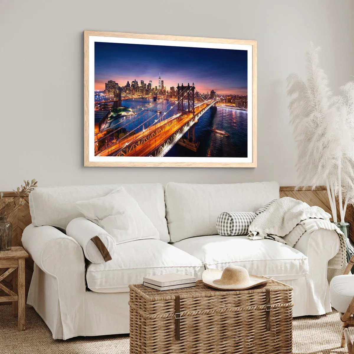 Plagát v ráme zo svetlého duba - Žiariaci most do srdca mesta - 91x61 cm