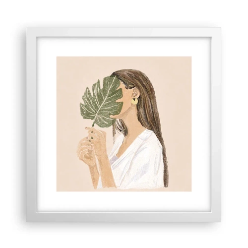 Plagát v bielom ráme - Tajomný portrét s vejárom - 30x30 cm