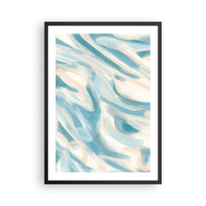 Plagát v čiernom ráme - Abstraktné vlny v modrých a béžových odtieňoch - 50x70cm - Jarné závany - Moderná nástenná dekorácia do obývacej izby a spálne ARTTOR