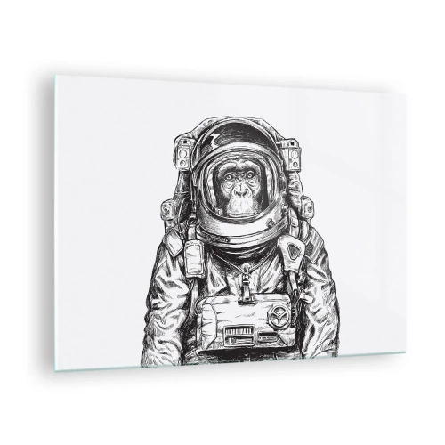 Obraz na skle - Náčrt opice v astronautskom obleku na bielom pozadí - 70x50cm - Alternatívny vývoj - Moderná nástenná dekorácia do obývacej izby a spálne ARTTOR