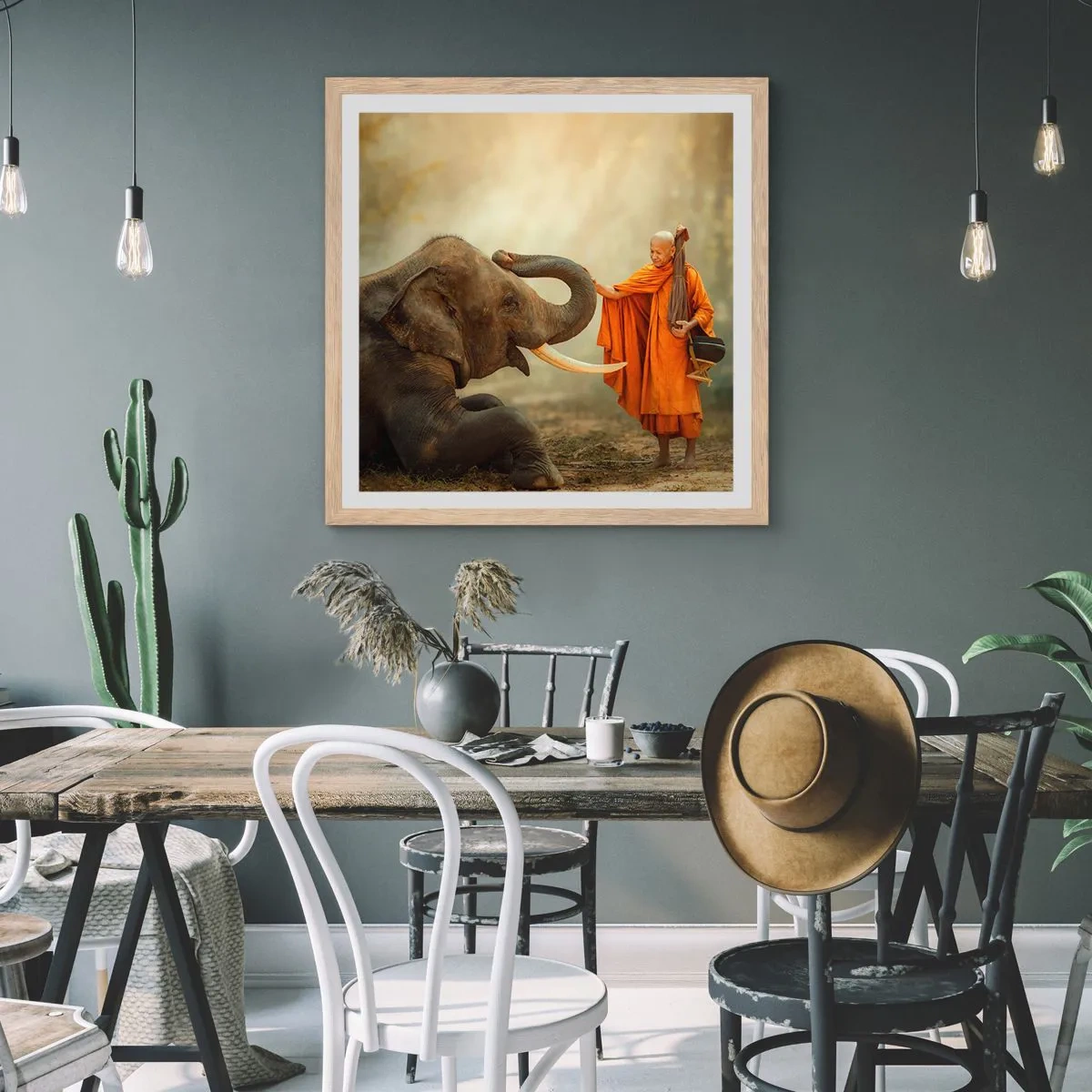 Plagát v ráme zo svetlého duba - Stretnutie na cestách - 60x60 cm