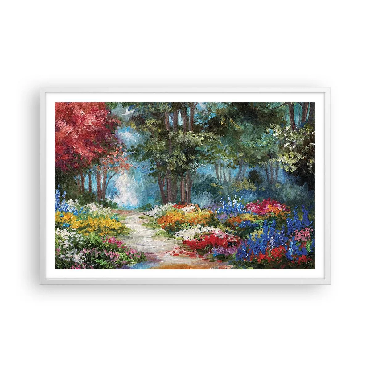 Plagát v bielom ráme - Lesná záhrada, kvetinový les - 91x61 cm