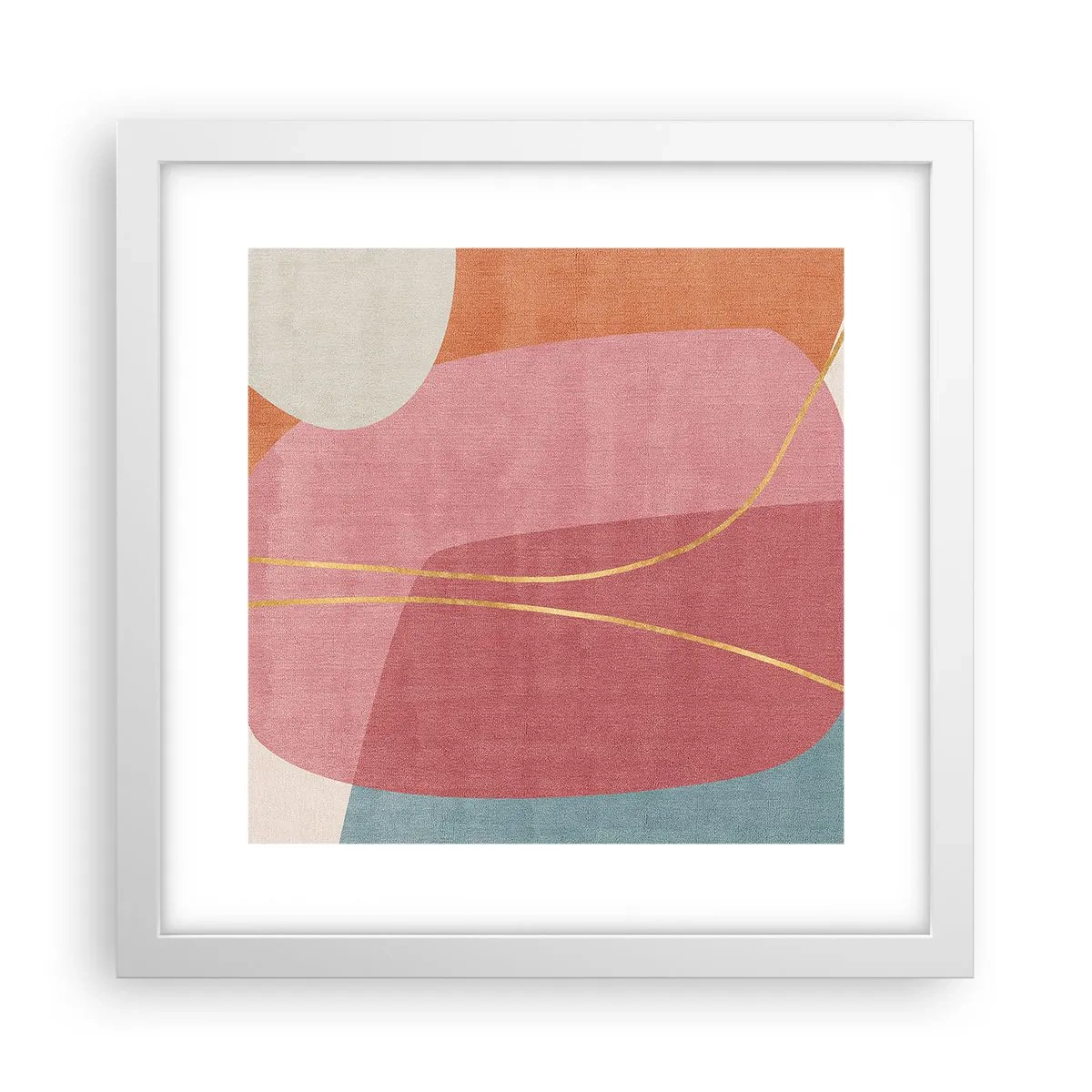 Plagát v bielom ráme - Pastelová kompozícia so zlatou niťou - 30x30 cm