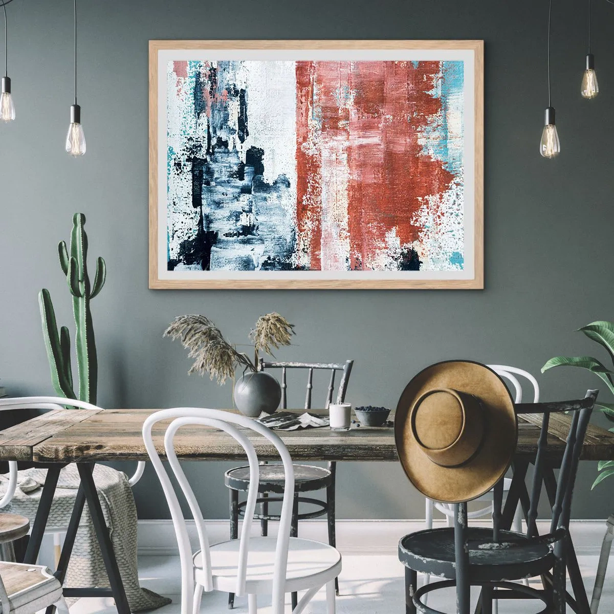 Plagát v ráme zo svetlého duba - Abstraktné pol na pol - 91x61 cm