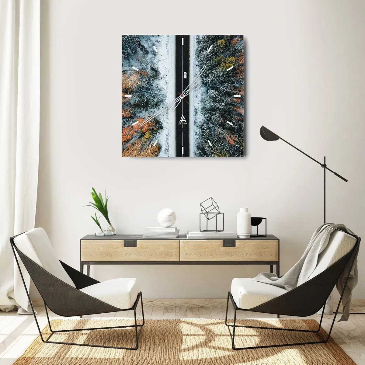 Nástenné hodiny - Cez zimný les - 40x40 cm