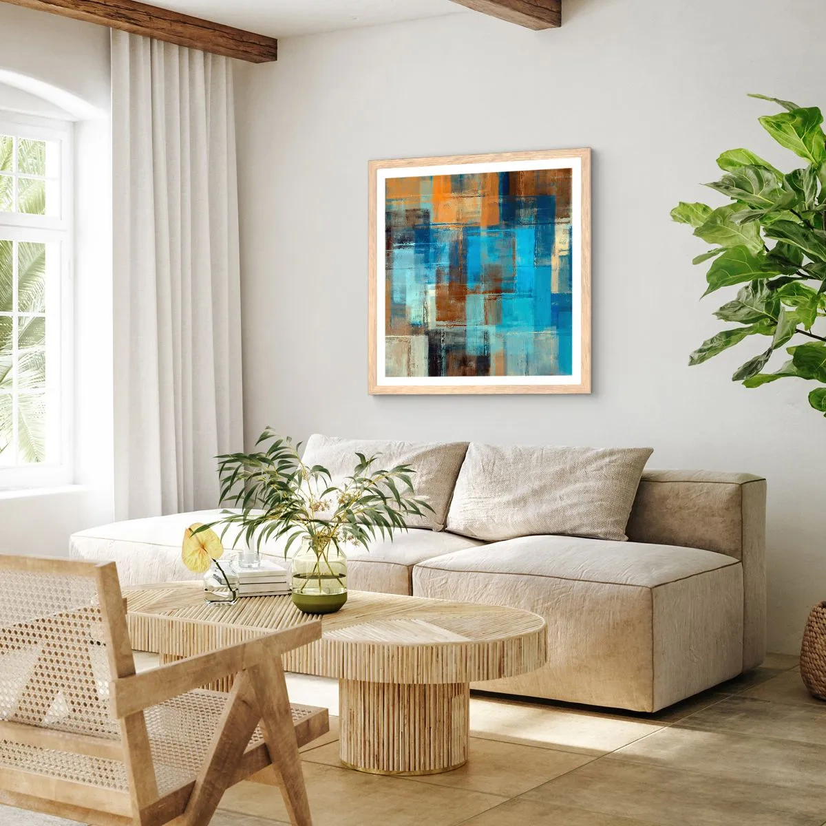 Plagát v ráme zo svetlého duba - Cez modrý závoj - 60x60 cm