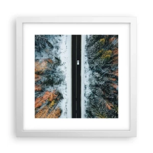 Plagát v bielom ráme - Cez zimný les - 30x30 cm