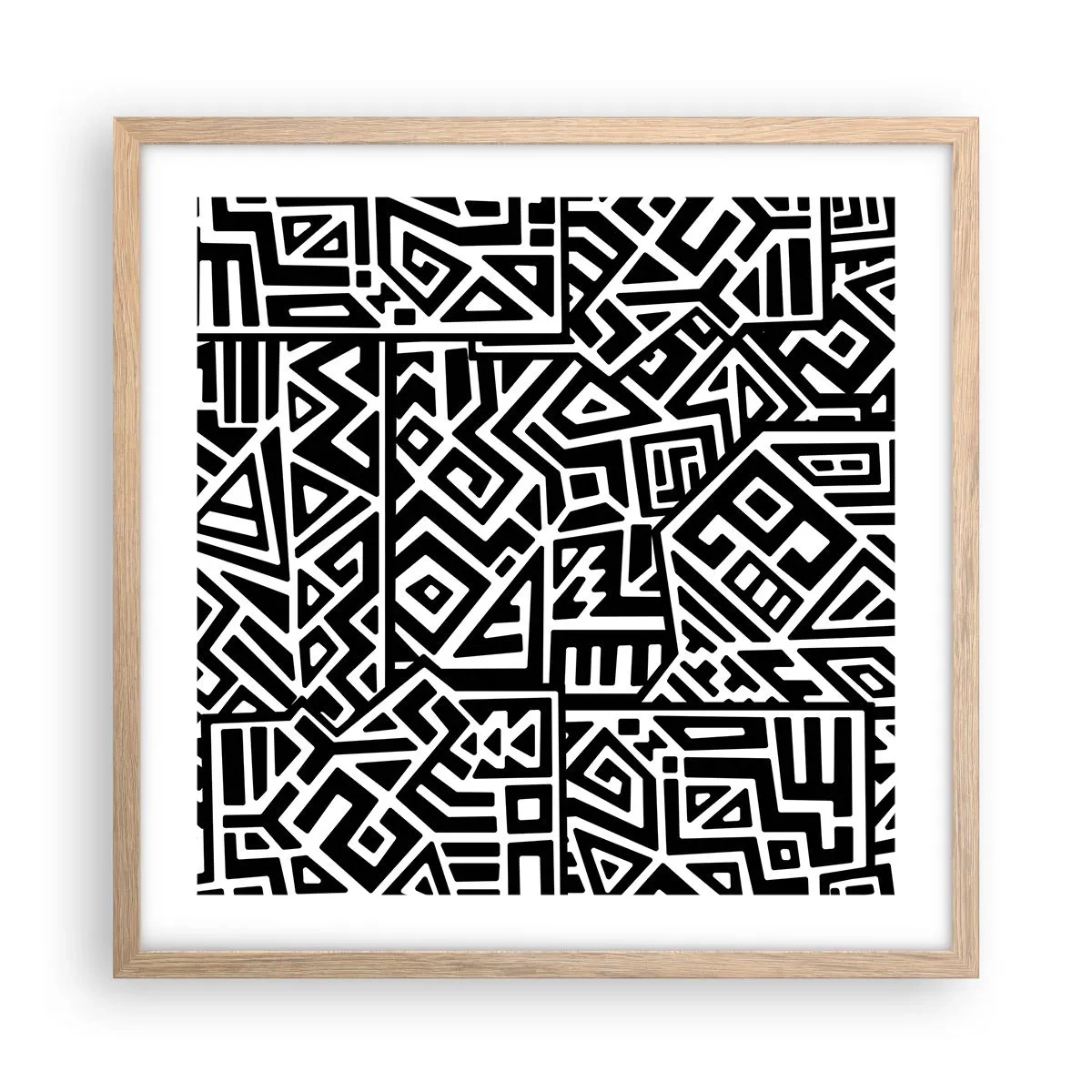 Plagát v ráme zo svetlého duba - Predkolumbovská kompozícia - 50x50 cm