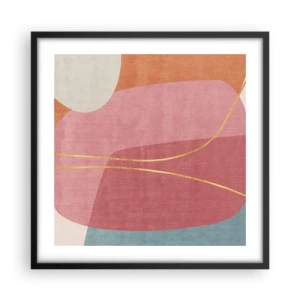 Plagát v čiernom ráme - Pastelová kompozícia so zlatou niťou - 50x50 cm