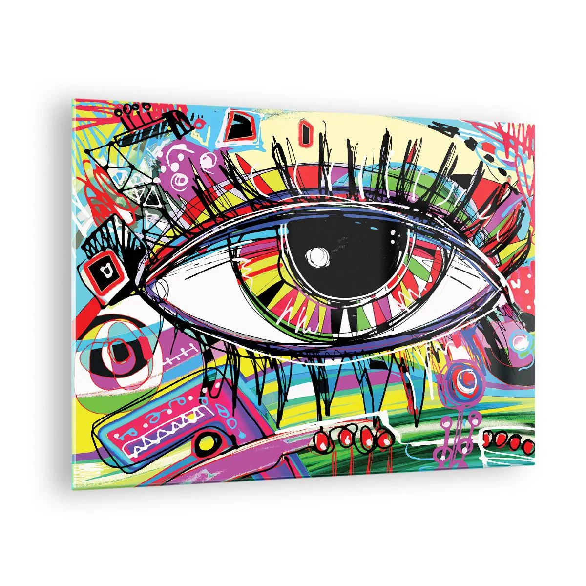 Obraz na skle - Farebné oko v abstraktnom štýle - 70x50cm - Farebné oko - farebná duša - Moderná nástenná dekorácia do obývacej izby a spálne ARTTOR