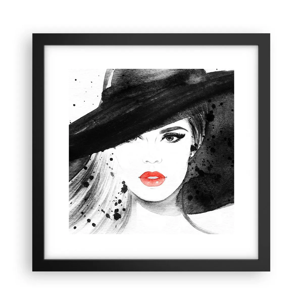 Plagát v čiernom ráme - Dáma v čiernom - 30x30 cm