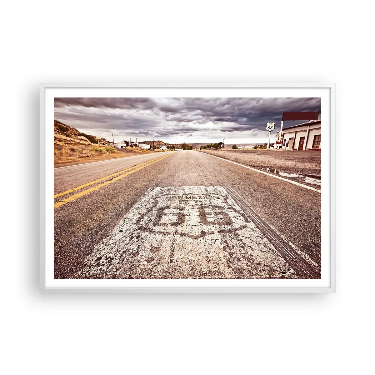 Plagát v bielom ráme - Mother Road - americká legenda - 100x70 cm