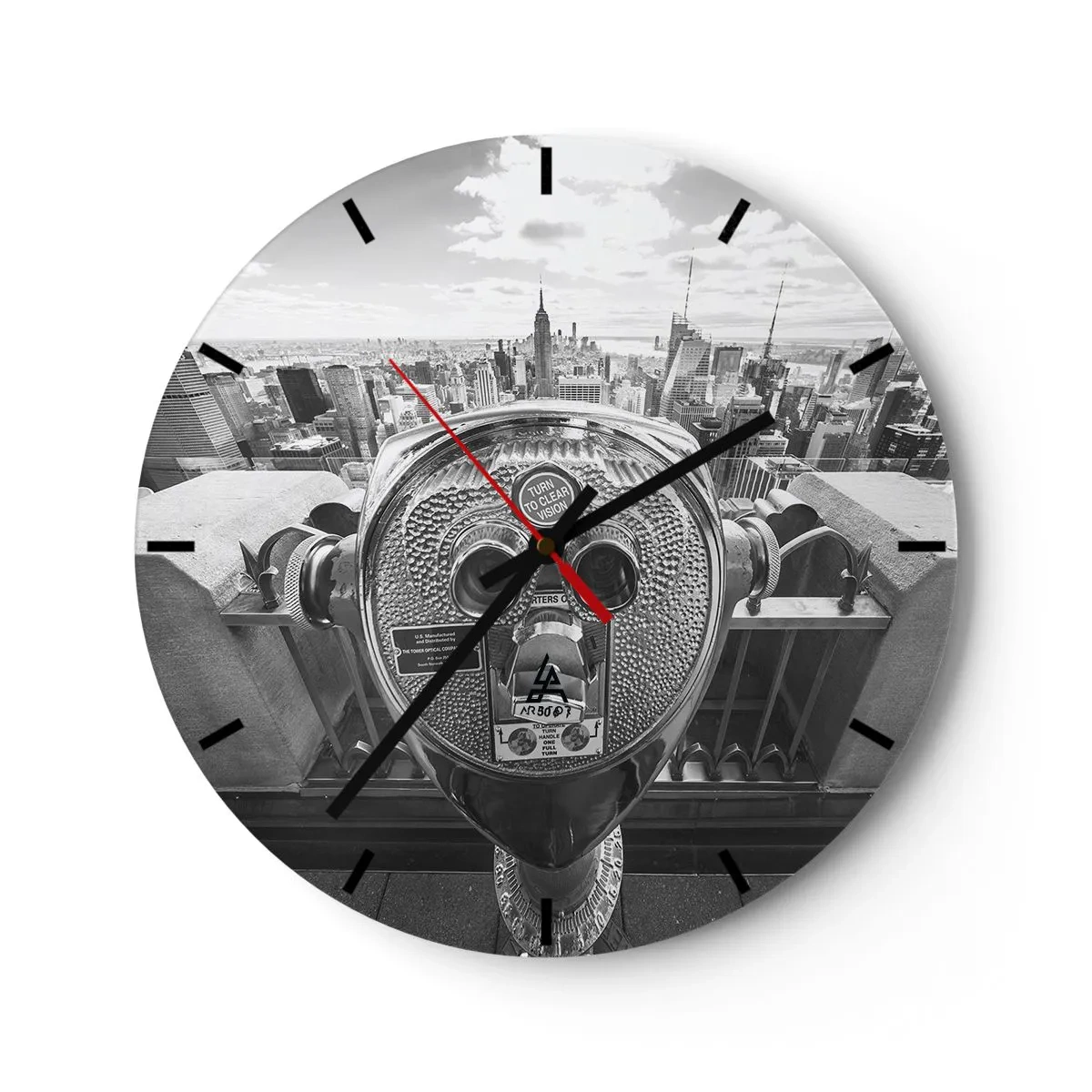 Nástenné hodiny - Vyhliadkový ďalekohľad zameraný na panorámu New Yorku - 30x30cm - Mesto nad mestami - Moderná nástenná dekorácia do obývacej izby, kuchyne a spálne ARTTOR