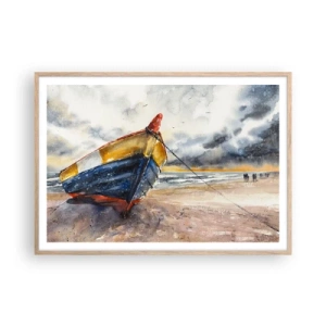 Plagát v ráme zo svetlého duba - Odpočinok na brehu - 100x70 cm