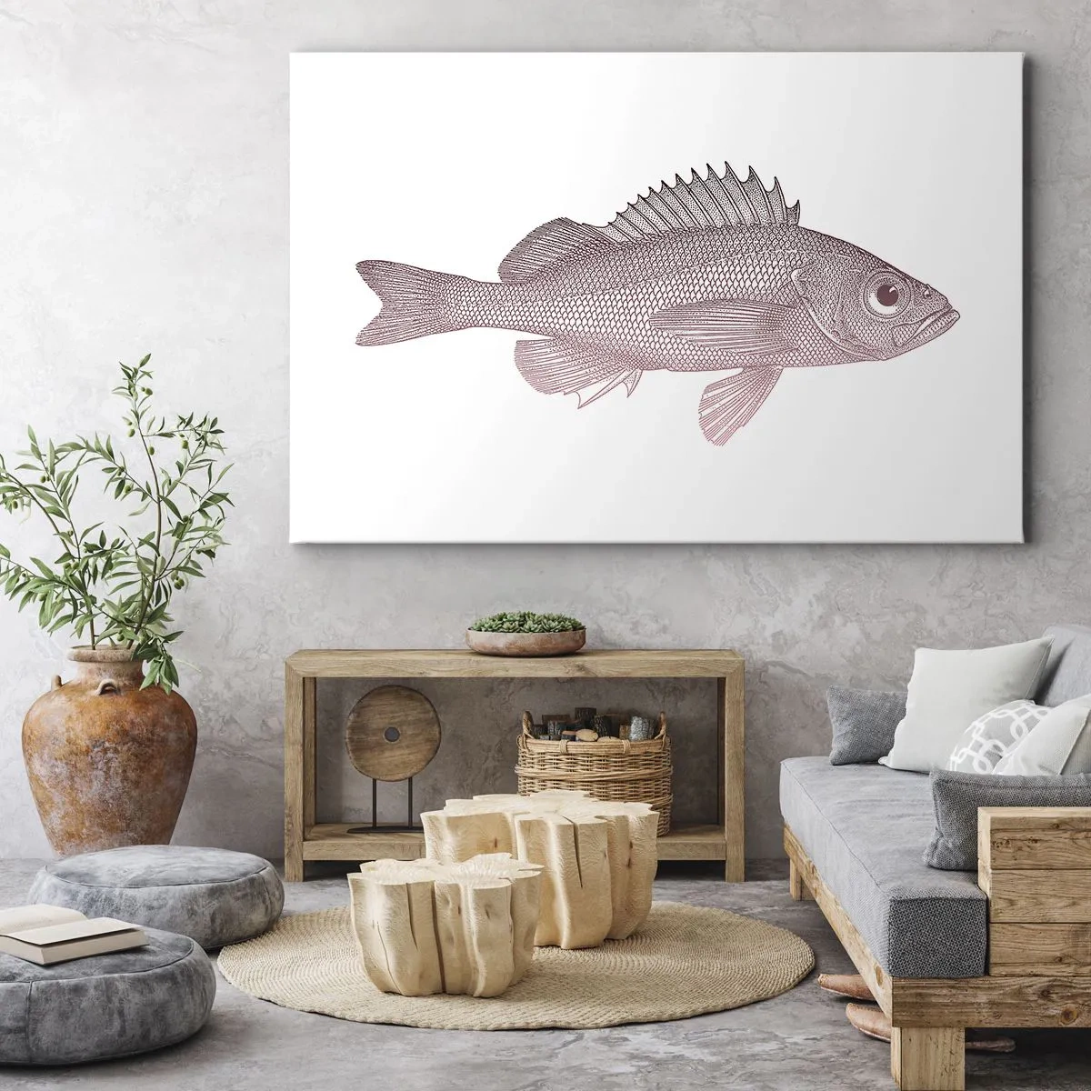 Obraz na plátne - Detailná ilustrácia ryby na bielom pozadí - 70x50cm - Ryba s veľkými očami - Moderná nástenná dekorácia do obývacej izby a spálne ARTTOR