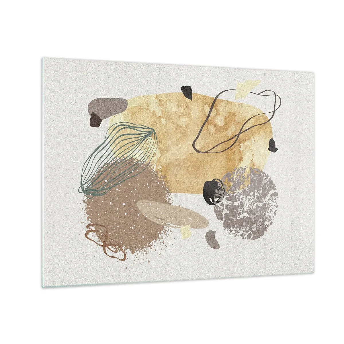 Obraz na skle - Béžová a hnedá abstrakcia s nepravidelnými tvarmi - 70x50cm - Abstraktná slivka - Moderná nástenná dekorácia do obývacej izby a spálne ARTTOR
