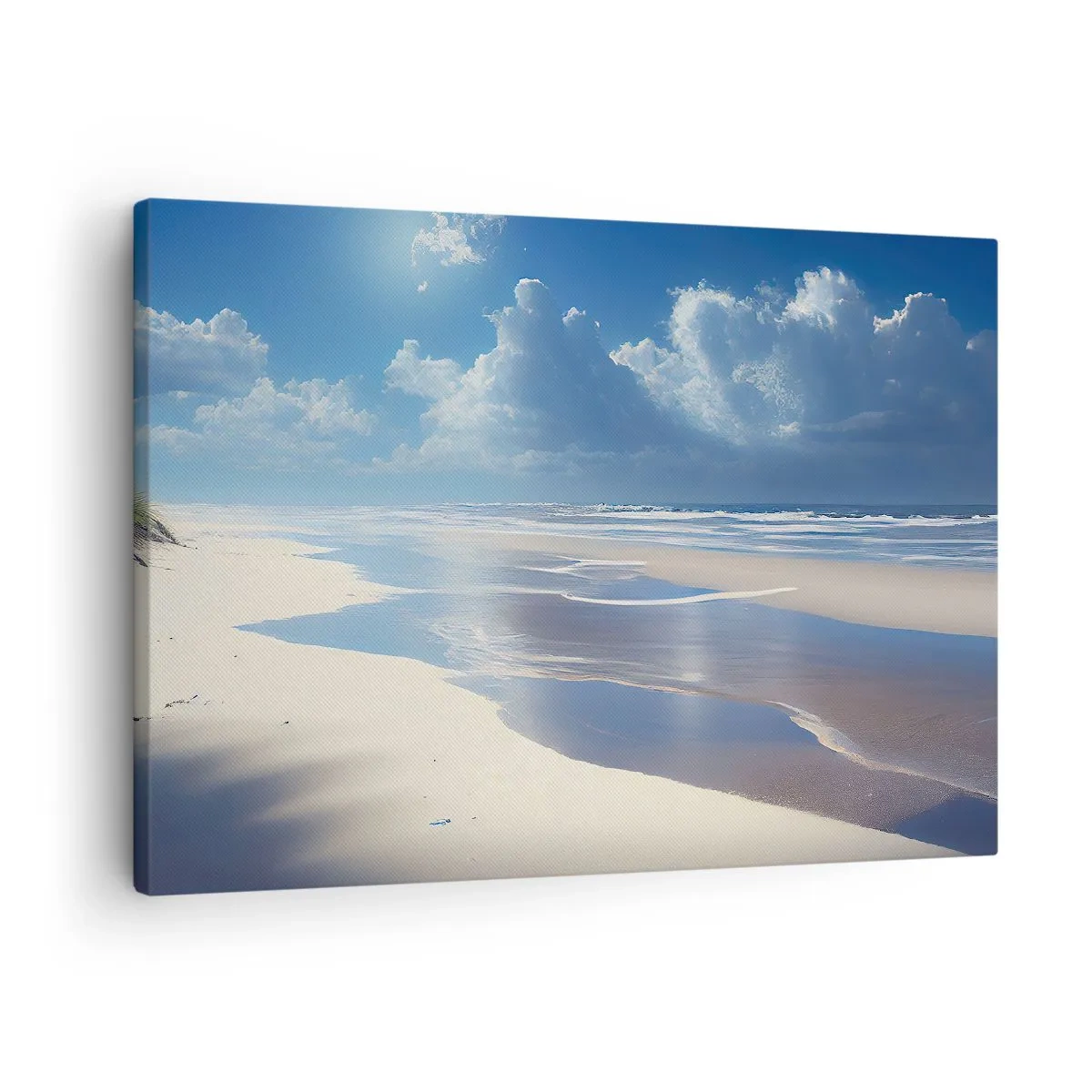 Obraz na plátne - Piesočnatá pláž s vlnami pod modrou oblohou - 70x50cm - Dovolenka v raji - Moderná nástenná dekorácia do obývacej izby a spálne ARTTOR