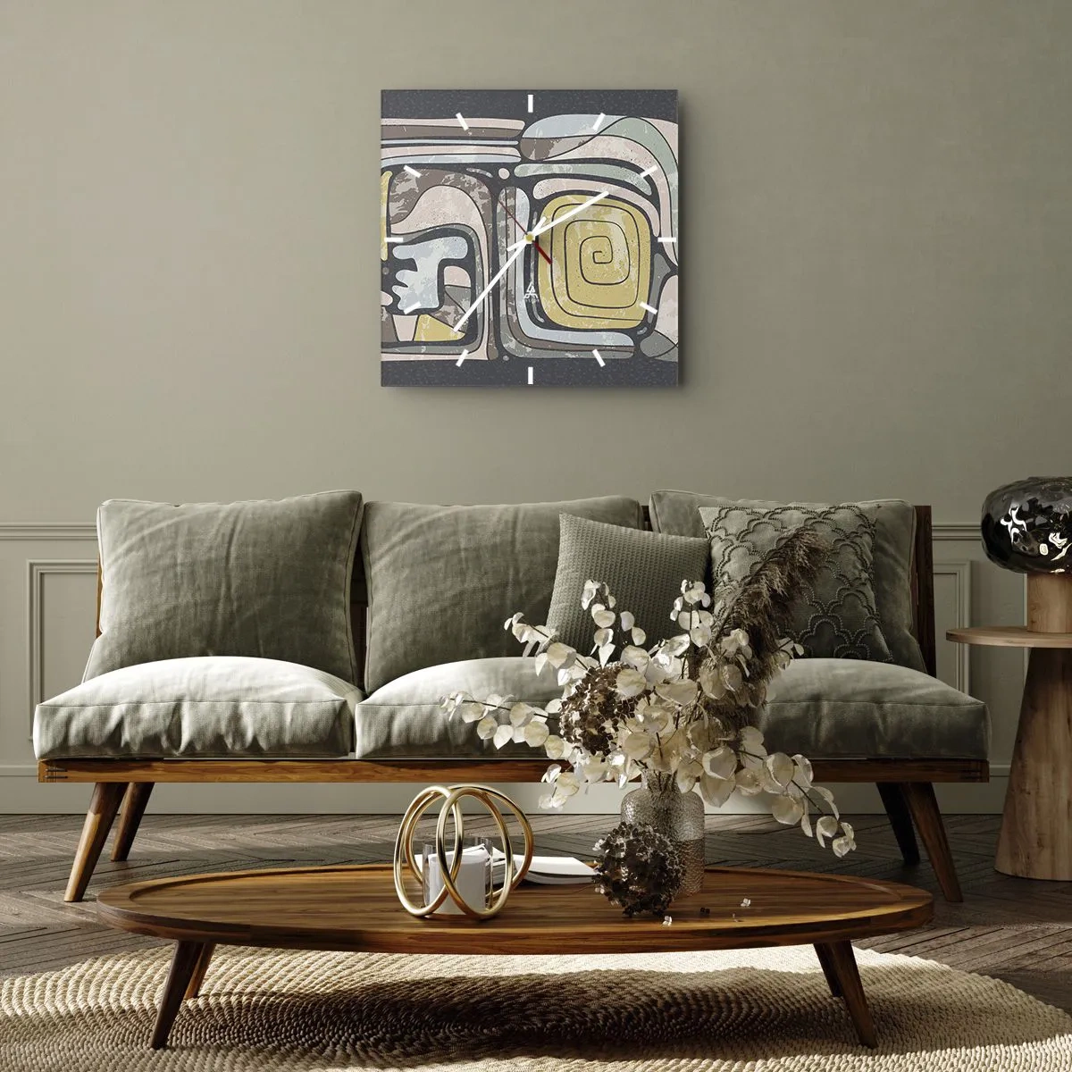 Nástenné hodiny - Abstrakcia v predkolumbovskom duchu - 30x30 cm